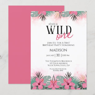Invitation Safari Animaux Wild One Girls Premier anniversaire