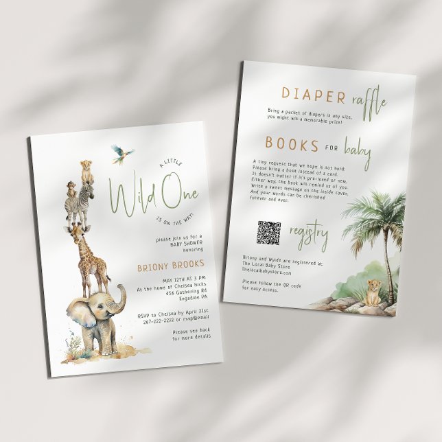 Invitation Safari Animaux "Wild One" | Tout en un Baby shower (Créateur téléchargé)