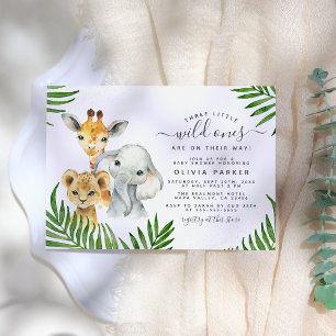 Invitation Safari Animaux Wild One Triplets Baby shower