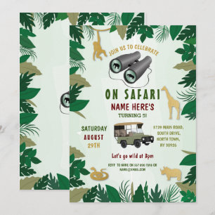 Invitation Safari Anniversaire Fête Animaux sauvages Camion J
