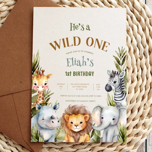 Invitation Safari Baby Animals Wild One First Birthday (Créateur téléchargé)