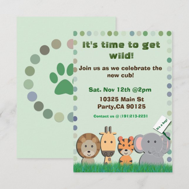 Invitation Safari baby party (Devant / Derrière)