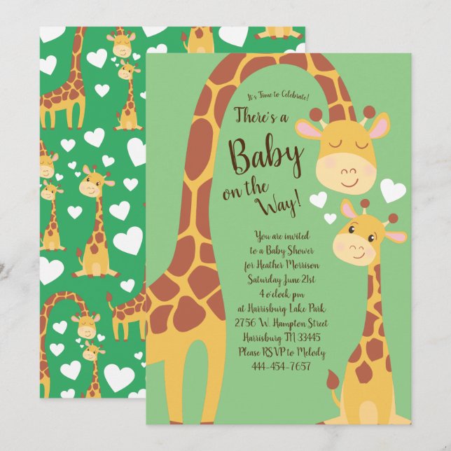 Invitation Safari Baby shower Giraffe (Devant / Derrière)