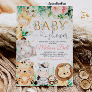 Invitation Safari Baby shower Girl Wild Jungle animal