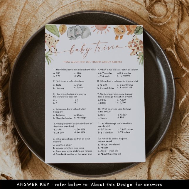 Invitation SAFARI Baby Trivia Baby shower Jeu (Créateur téléchargé)
