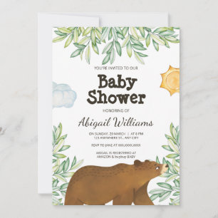 Invitation Safari Bear Greenery Baby shower d'aquarelle