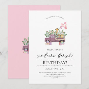 Invitation Safari Bébé Animaux Camion 1er Anniversaire Fête I