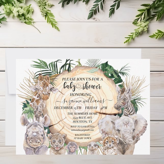 Invitation Safari Bébés animaux Aquarelle Baby shower Jungle (Créateur téléchargé)