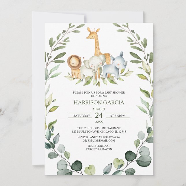 Invitation Safari Boy Jungle Animaux Baby shower (Devant)