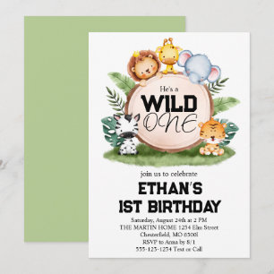 Invitation Safari dans la jungle pour le 1er anniversaire de 