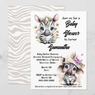 Invitation safari dans la jungle zébrée baby shower animaux s