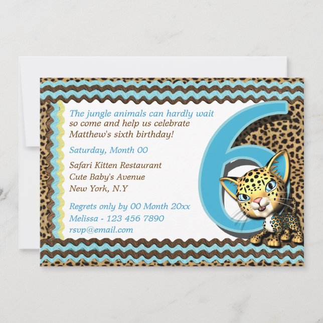 Invitation Safari de jungle de l'anniversaire du bébé sixième (Devant)