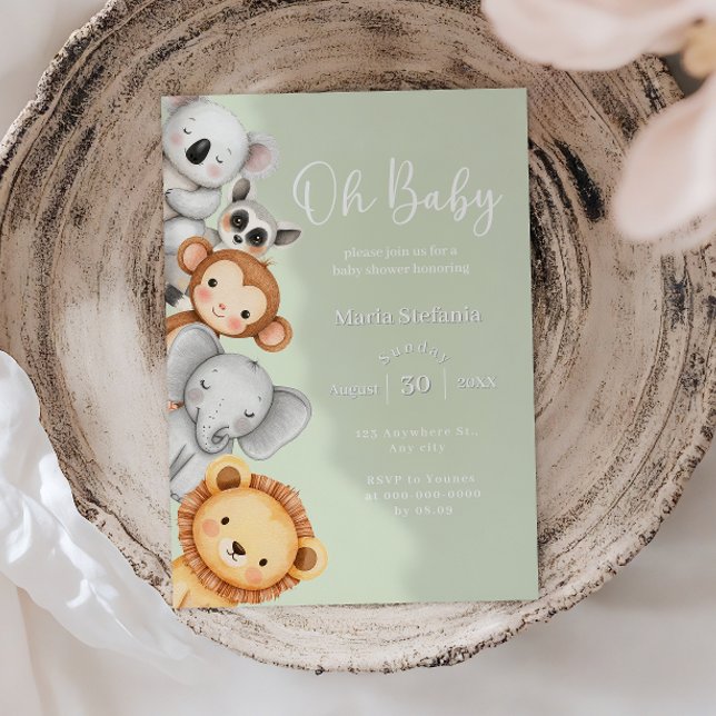 Invitation Safari de la Jungle tropicale verte Baby showers A (Créateur téléchargé)