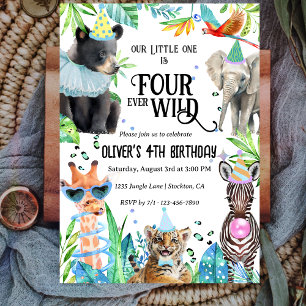 Invitation Safari de quatre léopard sauvage Animaux 4e annive