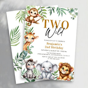 Invitation Safari deux sauvages   Jungle Animaux Boy 2e anniv