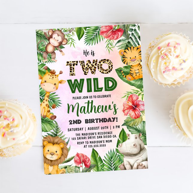 Invitation Safari Deux Wild 2e anniversaire (Créateur téléchargé)