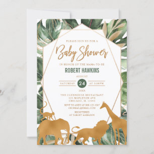 Invitation Safari d'or géométrique Animaux Jungle Baby shower