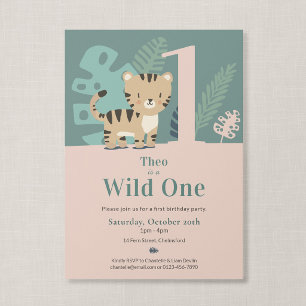 Invitation Safari Douce Première Anniversaire Tigre Jungle Sa