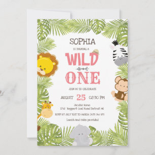 Invitation Safari d'un Fou Animaux de la Jungle Premier Anniv