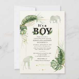 Invitation Safari Elephant Giraffe Baby shower Botanique