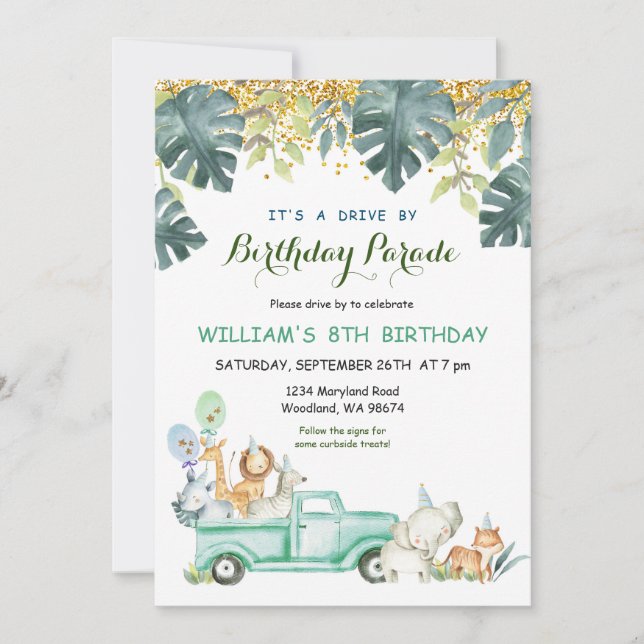Invitation Safari en voiture par défilé d'anniversaire Invita (Devant)