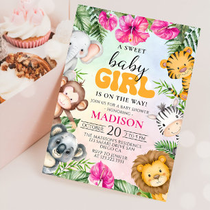 Invitation Safari Fête de Baby shower pour filles