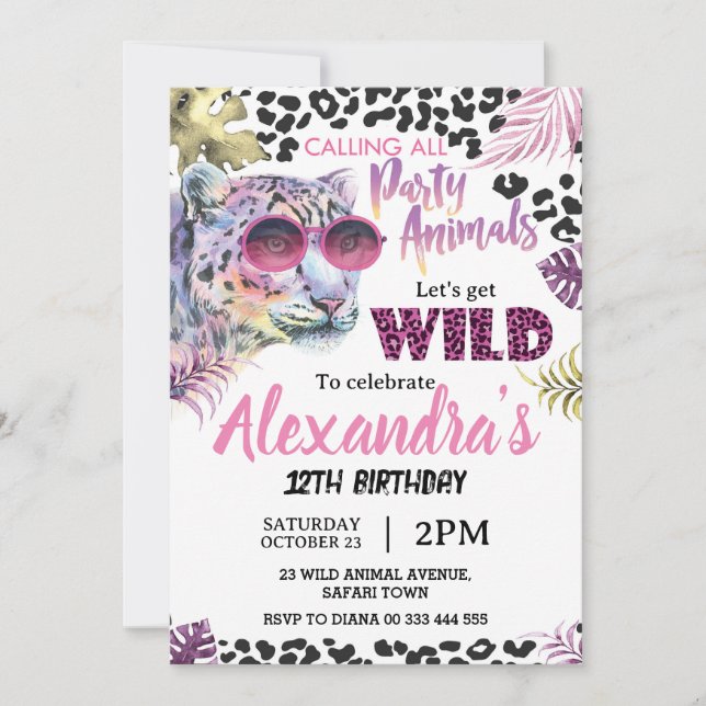Invitation Safari fêtes Animaux Anniversaire Empreinte de léo (Devant)