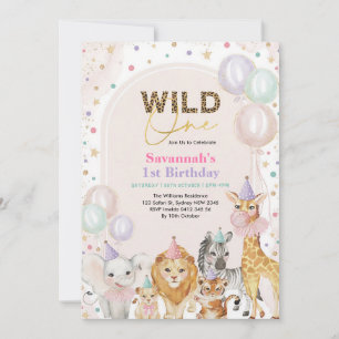 Invitation Safari Fille Sauvage 1er Anniversaire Rose Or