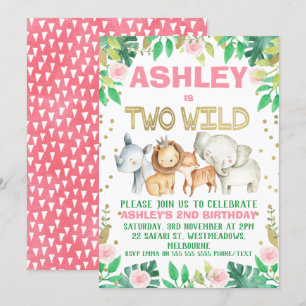 Invitation Safari filles deux sauvages 2ème anniversaire invi