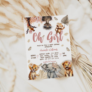 Invitation Safari floral Animaux Baby shower fille