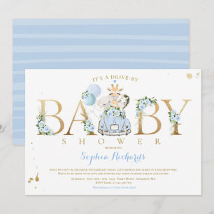 Invitation Safari Floral Bleu Animaux Conduits Par Baby showe