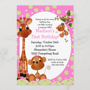 Invitation Safari Fun Girls 1er Anniversaire