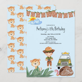 Invitation Safari Garçon Avec Jeep Dans La Jungle Anniversair
