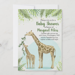 Invitation Safari Girafe Feuilles Vertes Baby Shower