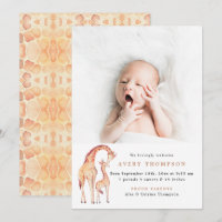Safari Giraffe Baby Photo Annonces de naissance