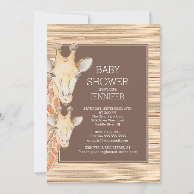 Invitation Safari Giraffe Baby shower neutre (Devant)
