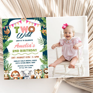 Invitation Safari Girl Two Wild 2nd Birthday Photo