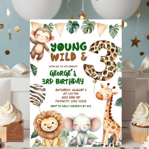 Invitation Safari Jeune sauvage et trois anniversaire