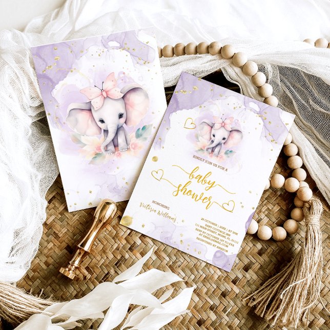 Invitation Safari Joli éléphant Botanique Baby Girl Douche (Créateur téléchargé)
