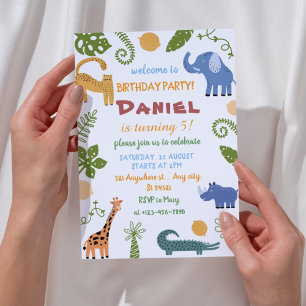 Invitation Safari Jungle Animal pour enfants Anniversaire