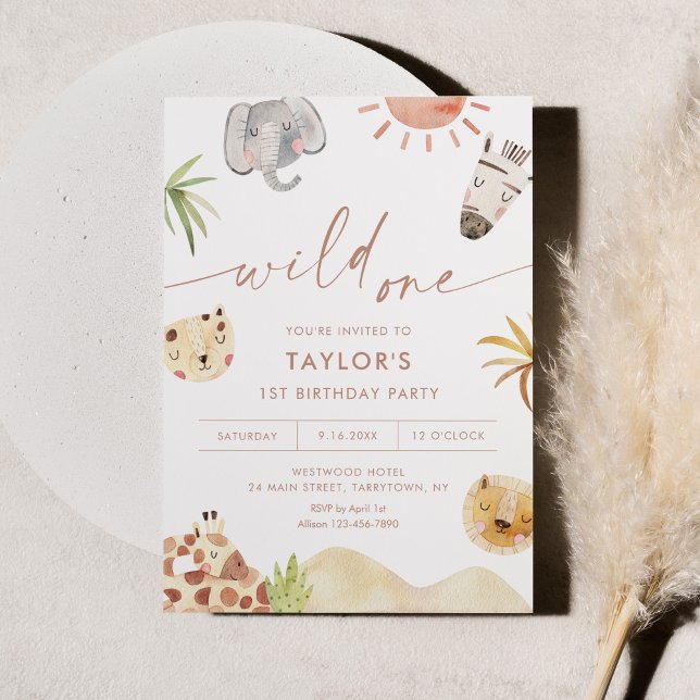 Invitation SAFARI Jungle Animaux 1er anniversaire (Créateur téléchargé)