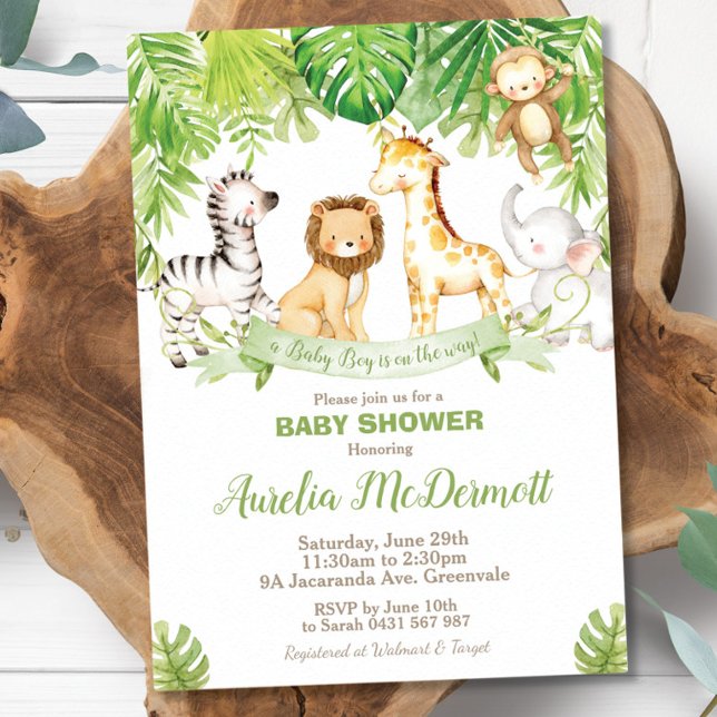 Invitation Safari Jungle Animaux Baby shower Boy Green Forest (Créateur téléchargé)