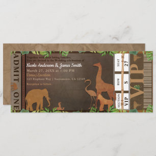 Invitation Safari Jungle Animaux Brown Mariage Billet