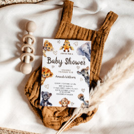 Invitation Safari Jungle Animaux & Coeurs Baby shower moderne