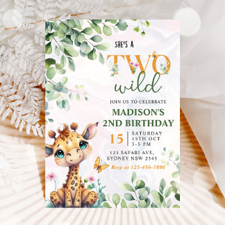 Invitation Safari Jungle Animaux Deux Sauvages 2e Anniversair