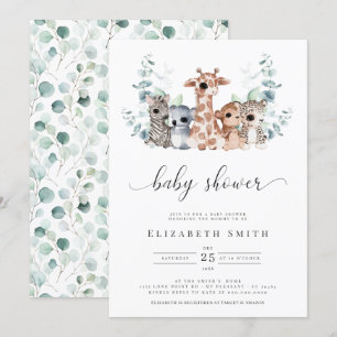 Invitation Safari Jungle Animaux Eucalyptus Baby shower Invit