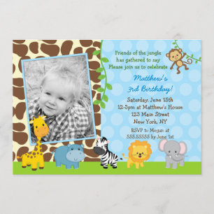 Invitation Safari Jungle Animaux Photo Anniversaire Invitatio