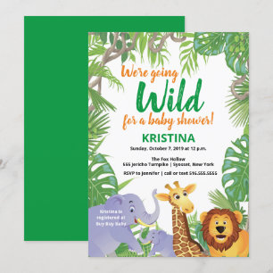 Invitation Safari Jungle Animaux sauvages Baby shower verdoya