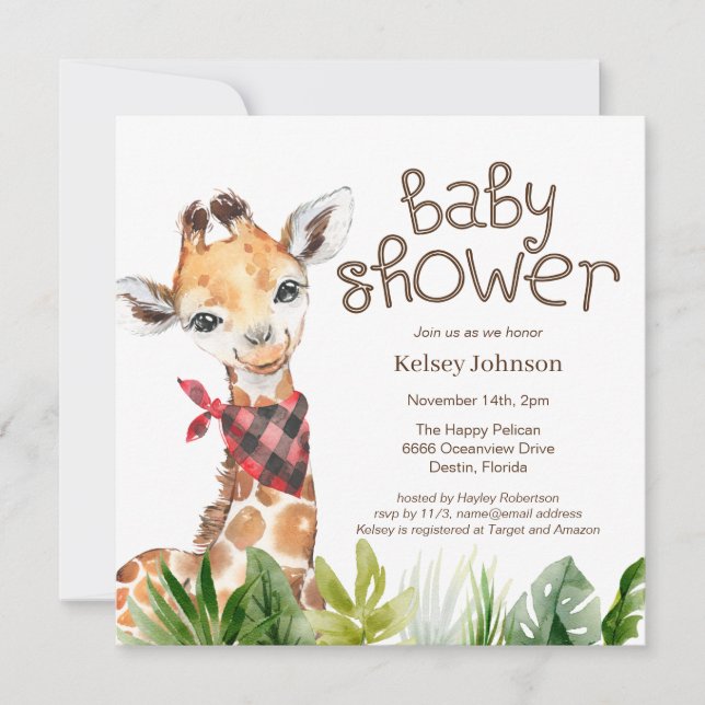 Invitation Safari Jungle Baby Giraffe Baby shower (Devant)