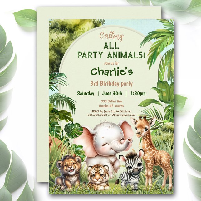 Invitation Safari Jungle Cute Animaux Wild Boy Anniversaire (Safari Jungle Cute Animals Wild Boy Birthday Invitation)